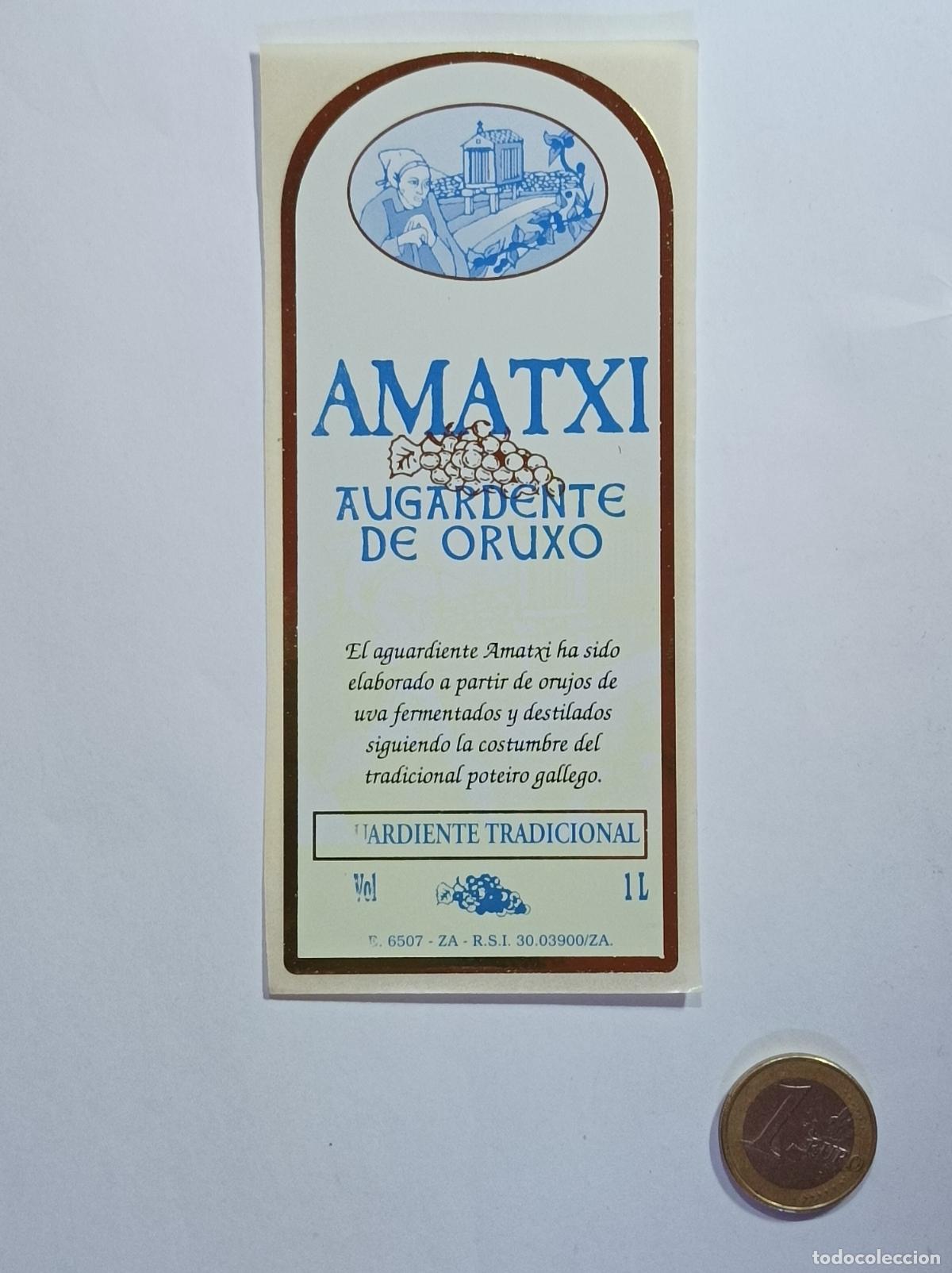 Old Labels: AMATXI. AUGARDENTE DE ORUXO. ETIQUETA VINO. SIN USAR. PEGATINA.