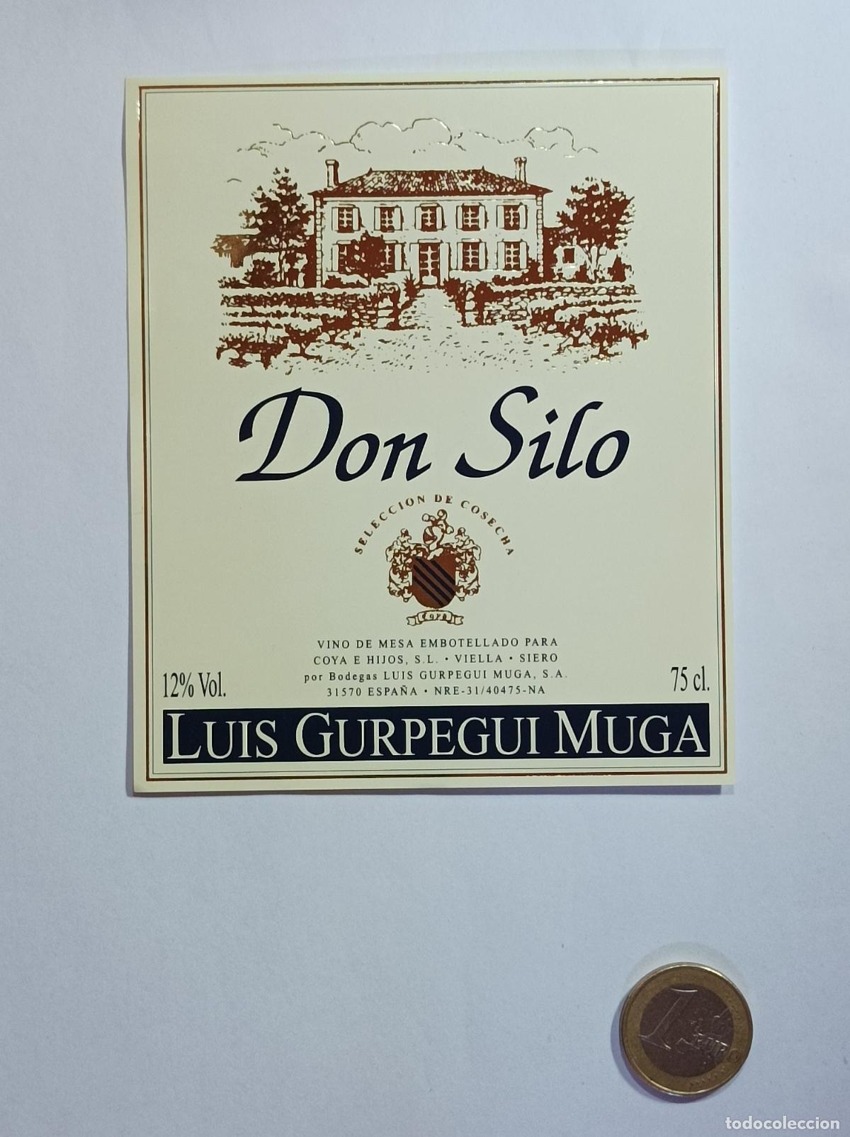 Etiquetas antiguas: DON SILO. GURPEGUI MUGA. ETIQUETA VINO. SIN USAR. PEGATINA.