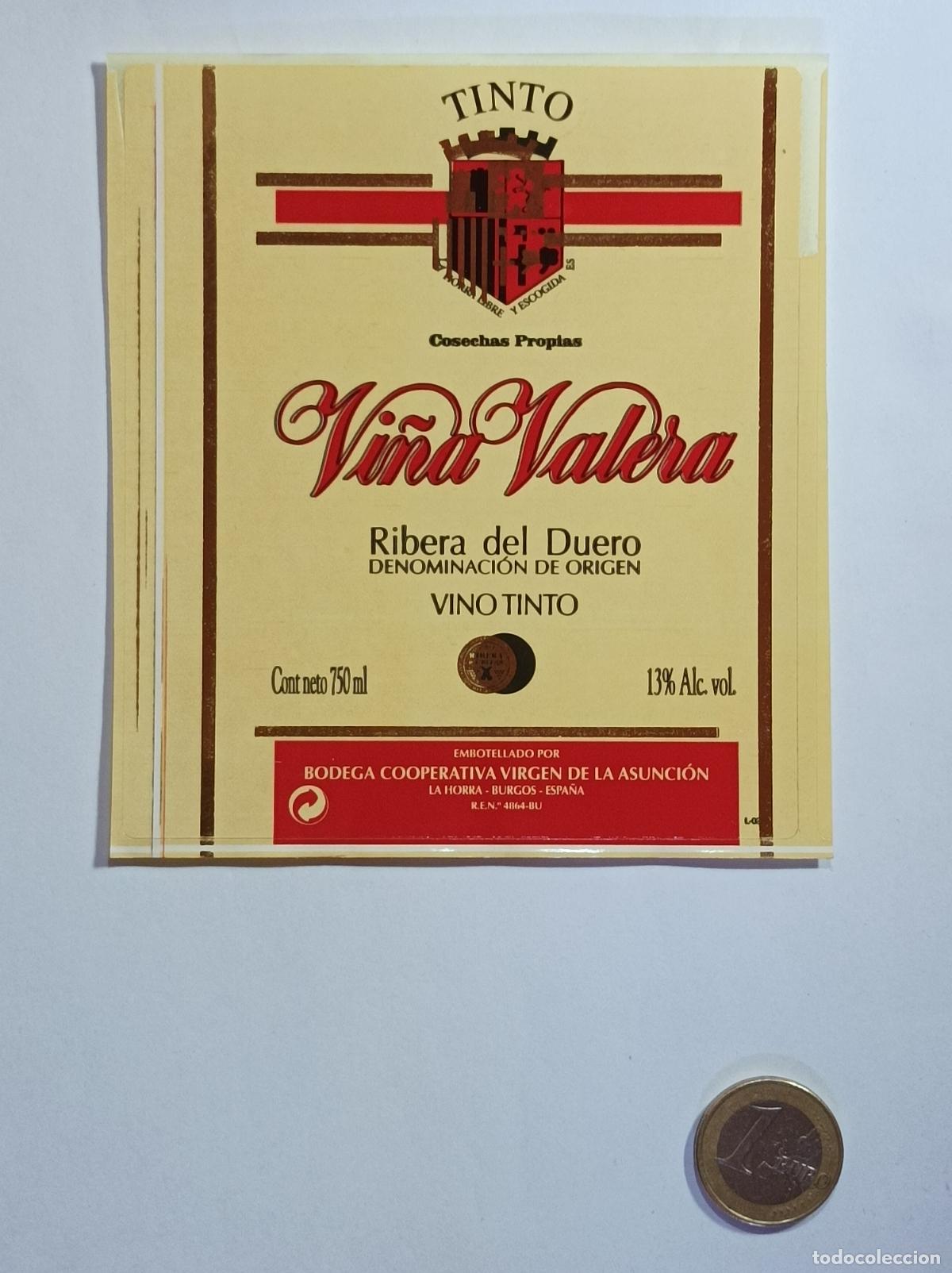 Etiquetas antiguas: VI&Ntilde;A VALERA. RIBERA DEL DUERO. ETIQUETA VINO. SIN USAR. PEGATINA.
