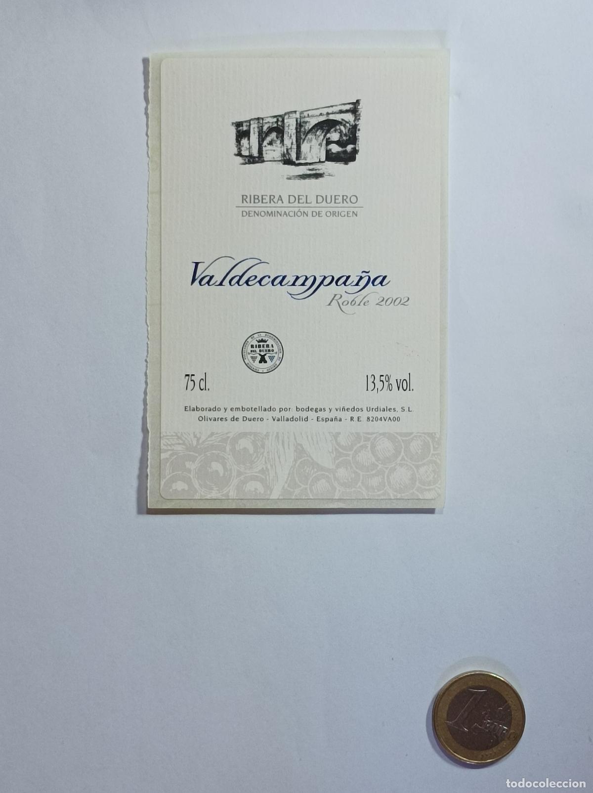 Etiquetas antiguas: VALDECAMPA&Ntilde;A. RIBERA DEL DUERO. 2002. ETIQUETA VINO. SIN USAR. PEGATINA.
