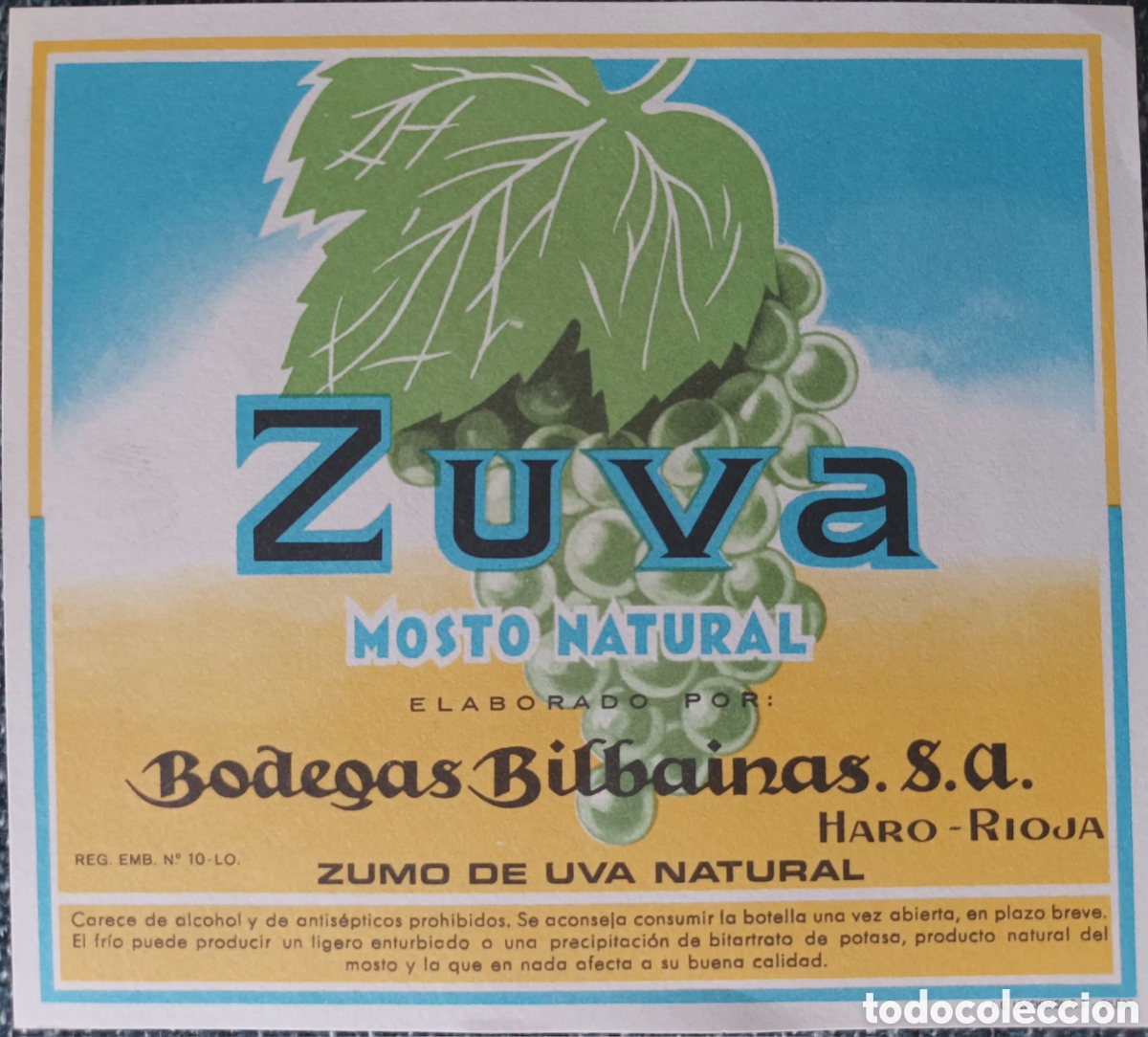 Etiquetas antiguas: ETIQUETA MOSTO ZUVA. B. BILBAINAS