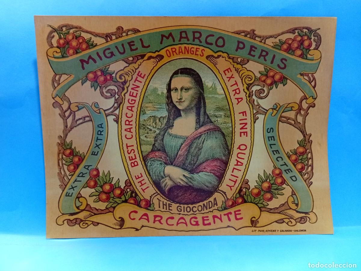 Etichette antiche: ETIQUETA. NARANJAS. MIGUEL MARCO PERIS. CARCAGENTE, VALENCIA. MEDIDAS : 28 X 21 CM APROX.