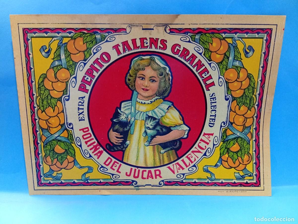 Etichette antiche: ETIQUETA. NARANJAS. PEPITO TALLENS GRANELL. POLI&Ntilde;A DEL JUCAR, VALENCIA. MEDIDAS : 28 X 20 CM APROX.