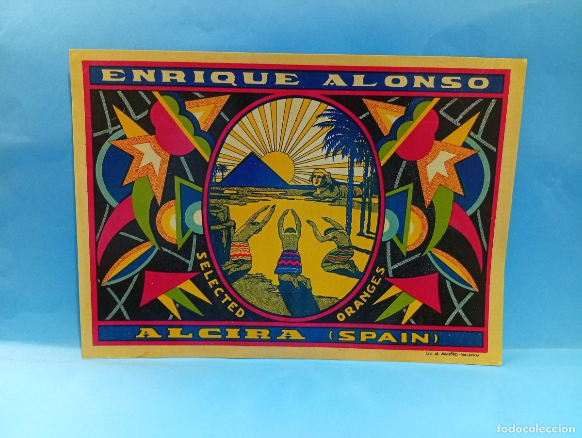 Etichette antiche: ETIQUETA. NARANJAS. ENRIQUE ALONSO. ALCIRA, VALENCIA. MEDIDAS : 28 X 20 CM APROX.
