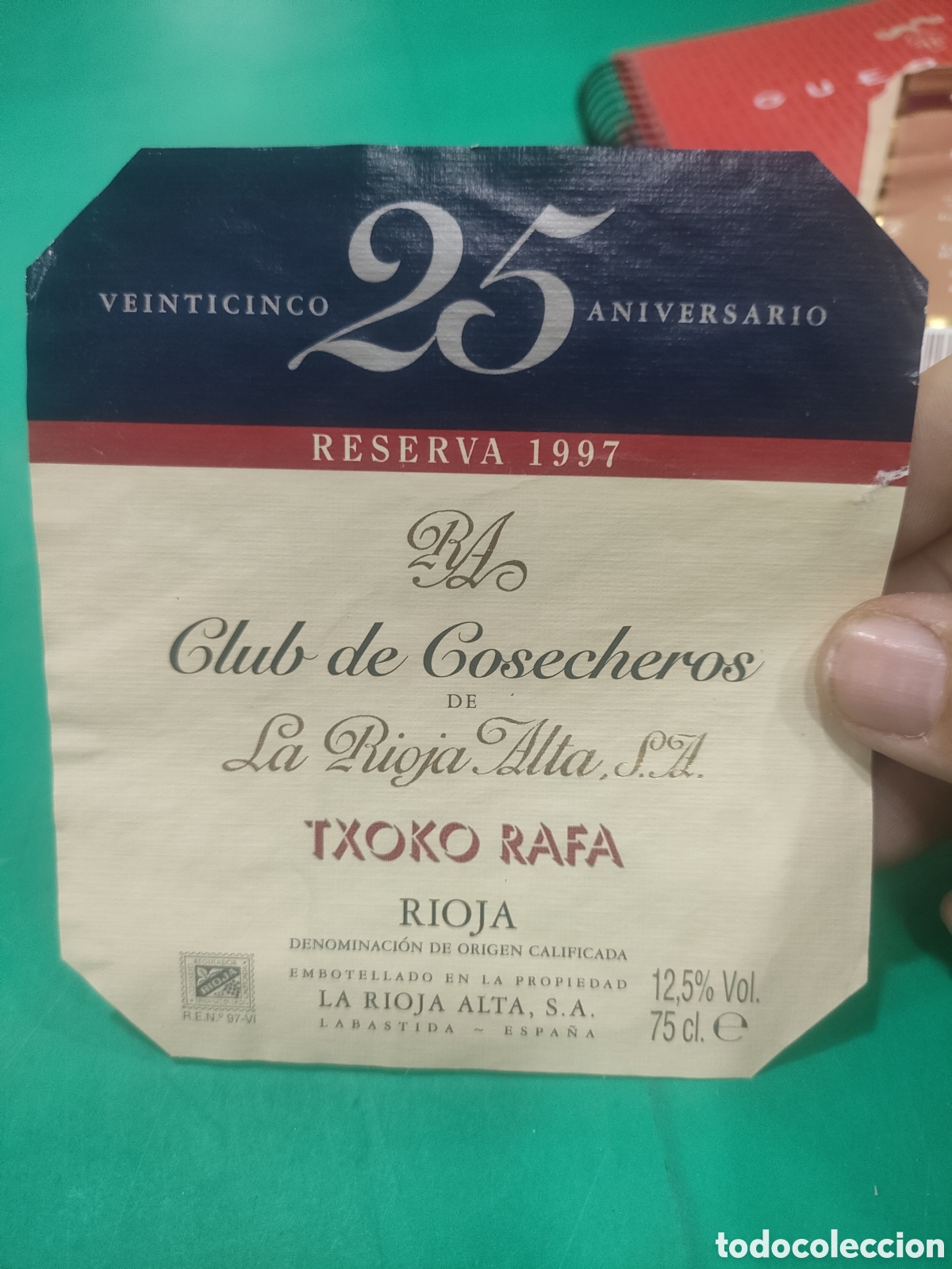 Etiquetas antiguas: Etiqueta TXOKO RAFA 25 ANIVERSARIO Rioja Alta estado:El que se aprecia