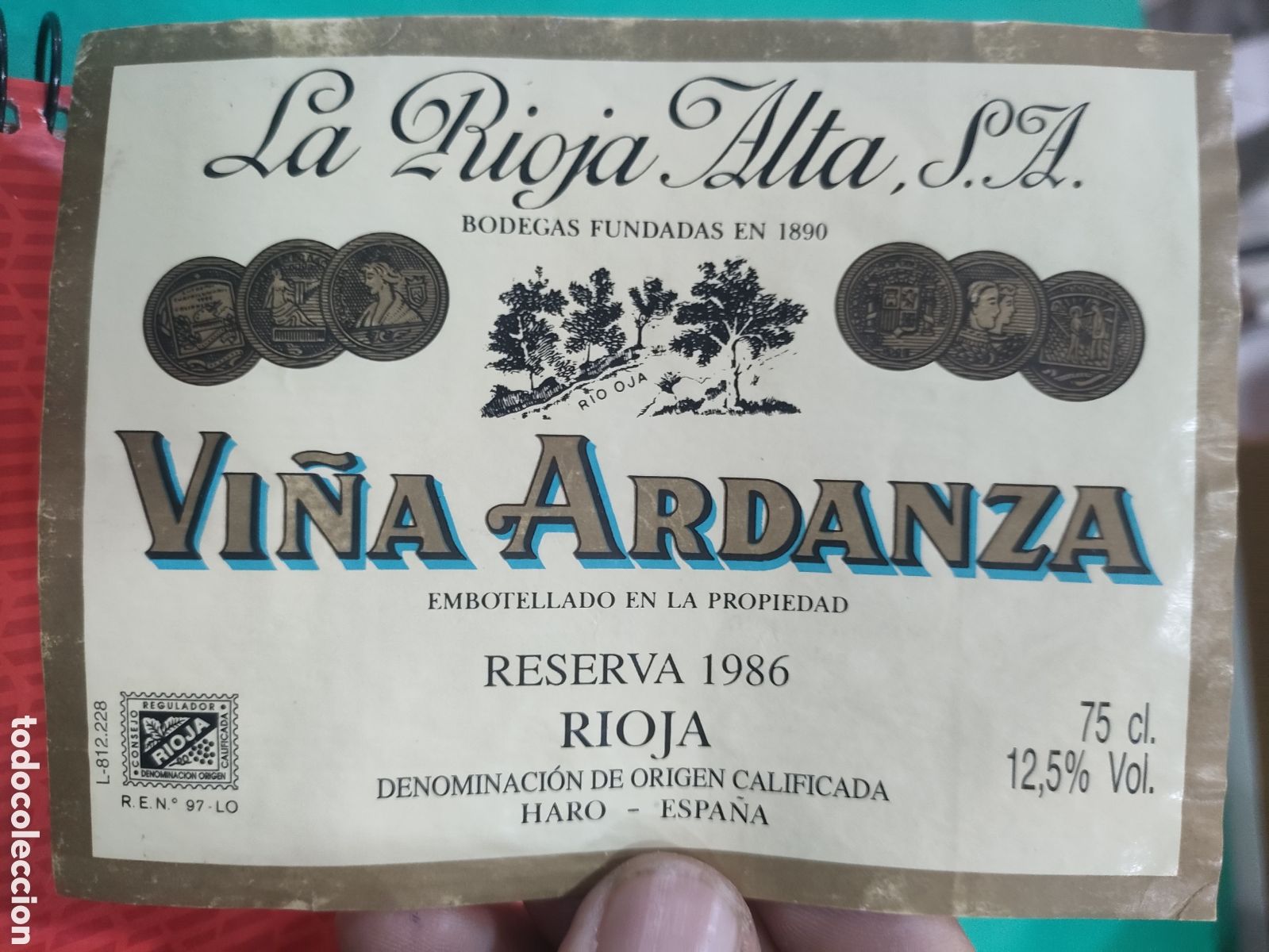 Etiquetas antiguas: Etiqueta VI&Ntilde;A ARDANZA Rioja Alta RESERVA 1986