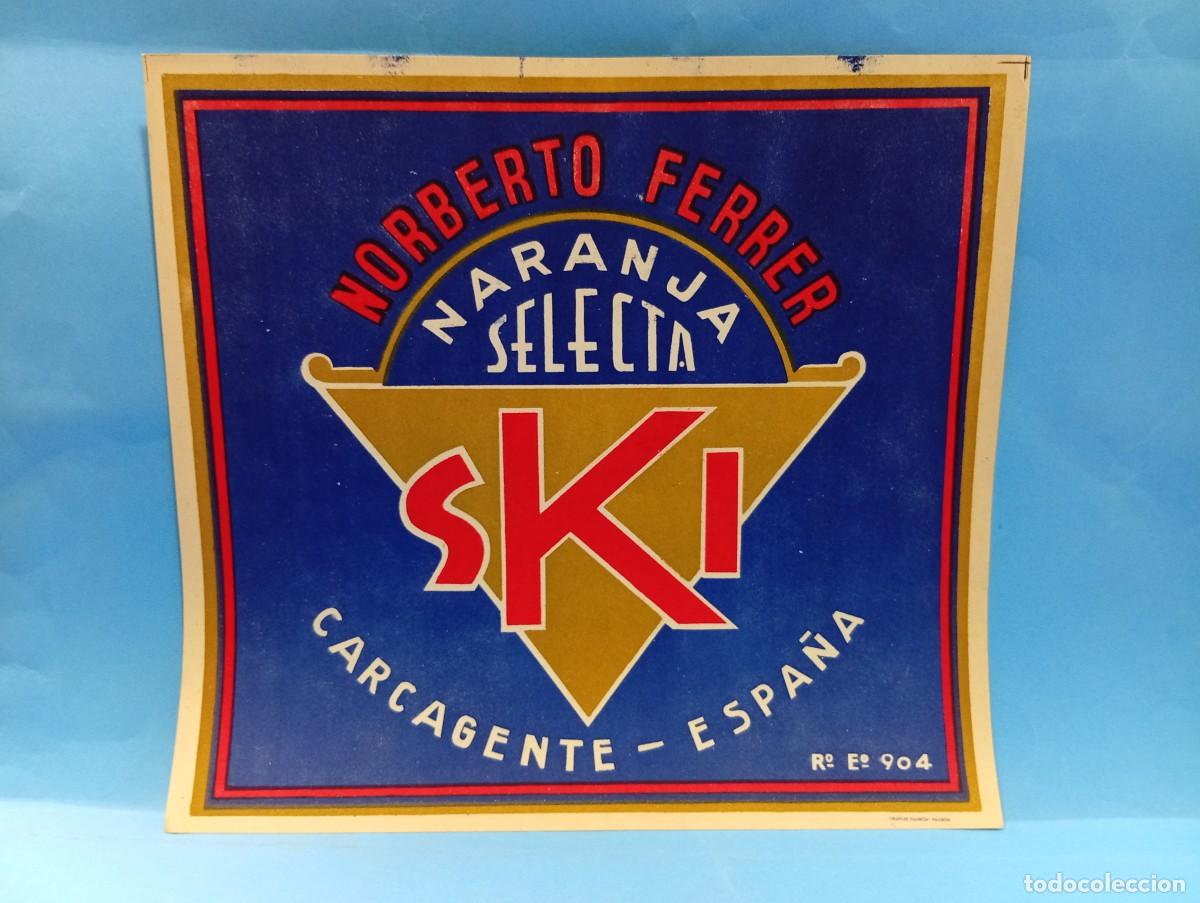 Etiquetas antiguas: ETIQUETA. NARANJAS. NORBERTO FERRER. NARANJA SELECTA. SKI. CARCAGENTE, VALENCIA. ORIGINAL. VER.