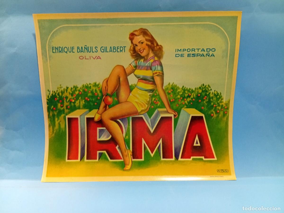 Etiquetas antiguas: ETIQUETA. NARANJAS. IRMA. ENRIQUE BA&Ntilde;ULS GILABERT. OLIVA, VALENCIA. ORIGINAL. VER.