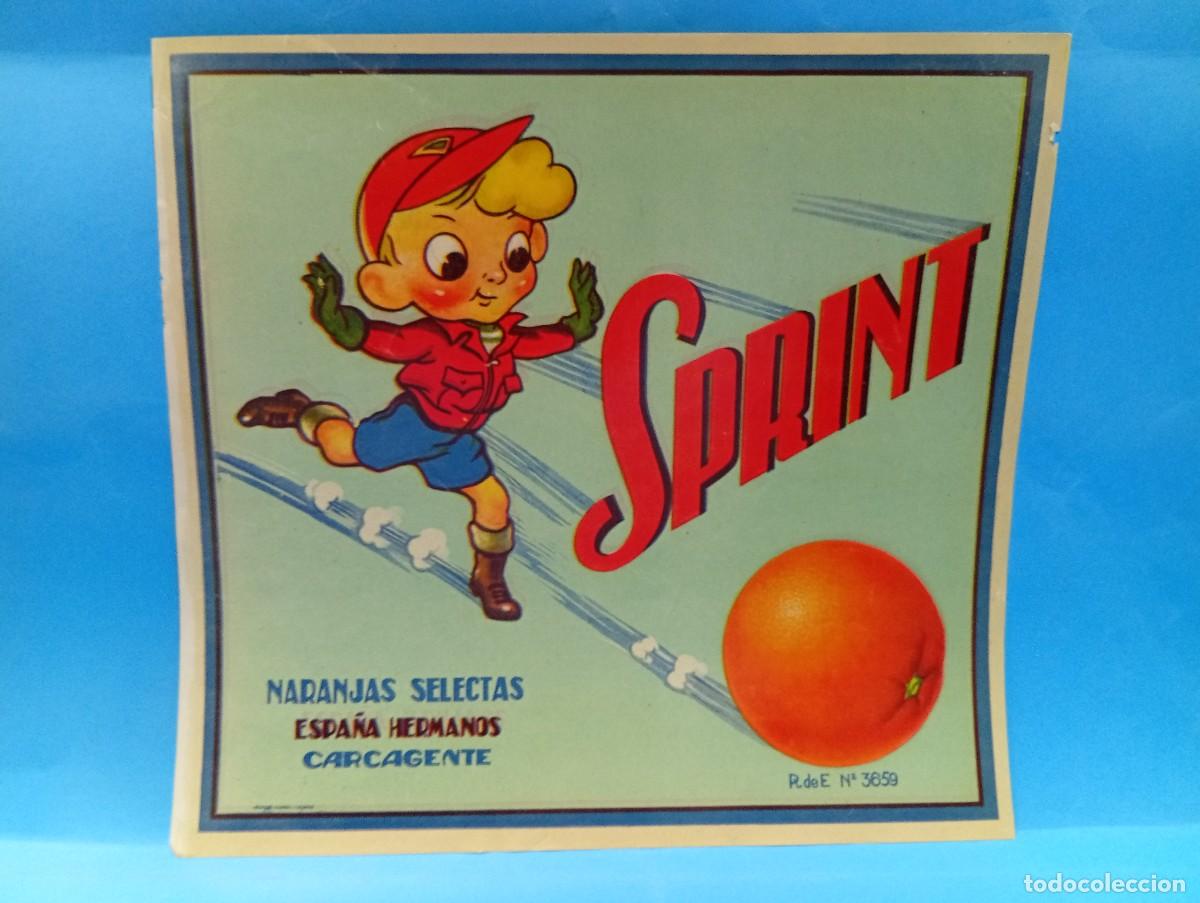 Etiquetas antiguas: ETIQUETA. NARANJAS. SPRINT. ESPA&Ntilde;A, HERMANOS. CARCAGENTE, VALENCIA. ORIGINAL. VER.