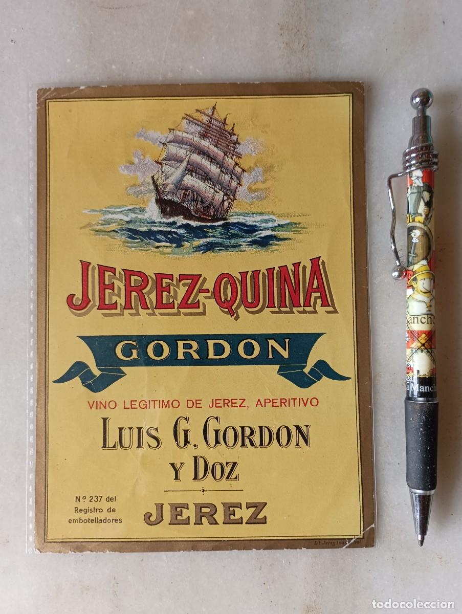 Etiquetas antiguas: Antigua etiqueta jerez quina Gordon barco jerez de la frontera