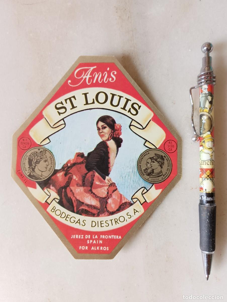 Etiquetas antiguas: Antigua etiqueta anis st Louis diestro jerez de la frontera