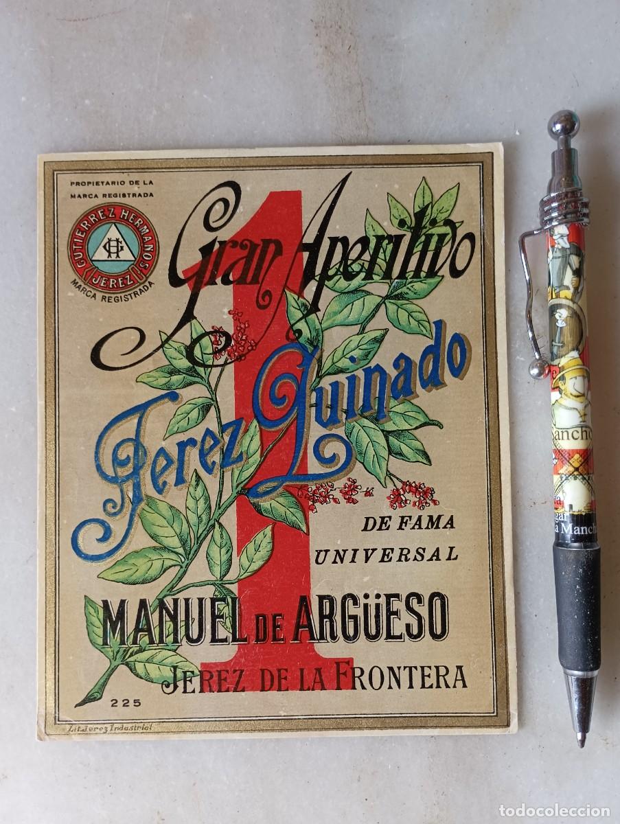 Etiquetas antiguas: Antigua etiqueta jerez quinado Manuel de argueso jerez de la frontera