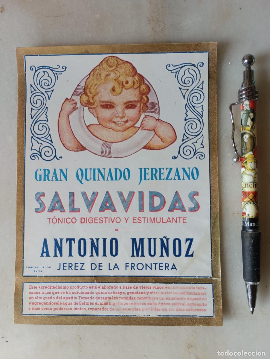 Etiquetas antiguas: Antigua etiqueta quinado salvavidas jerez de la frontera