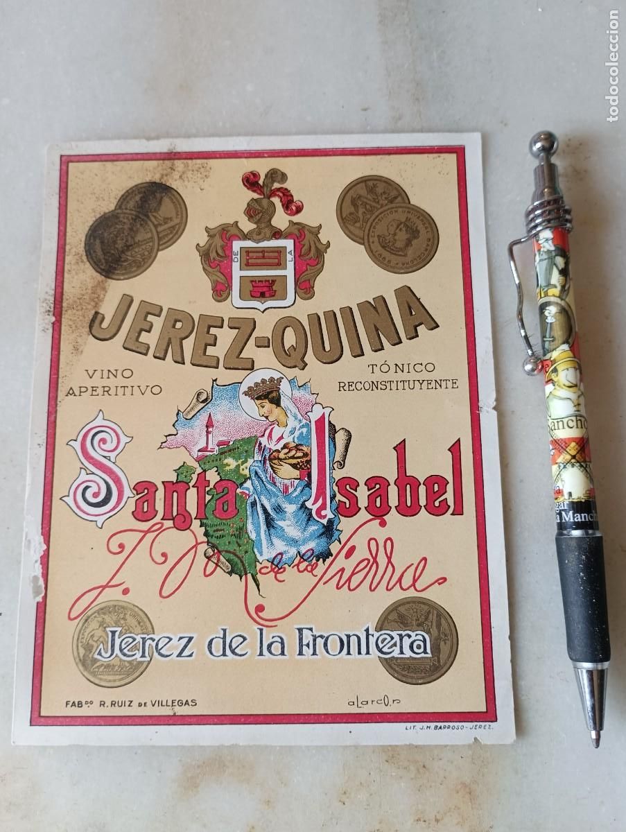 Etiquetas antiguas: Antigua etiqueta jerez quina santa Isabel