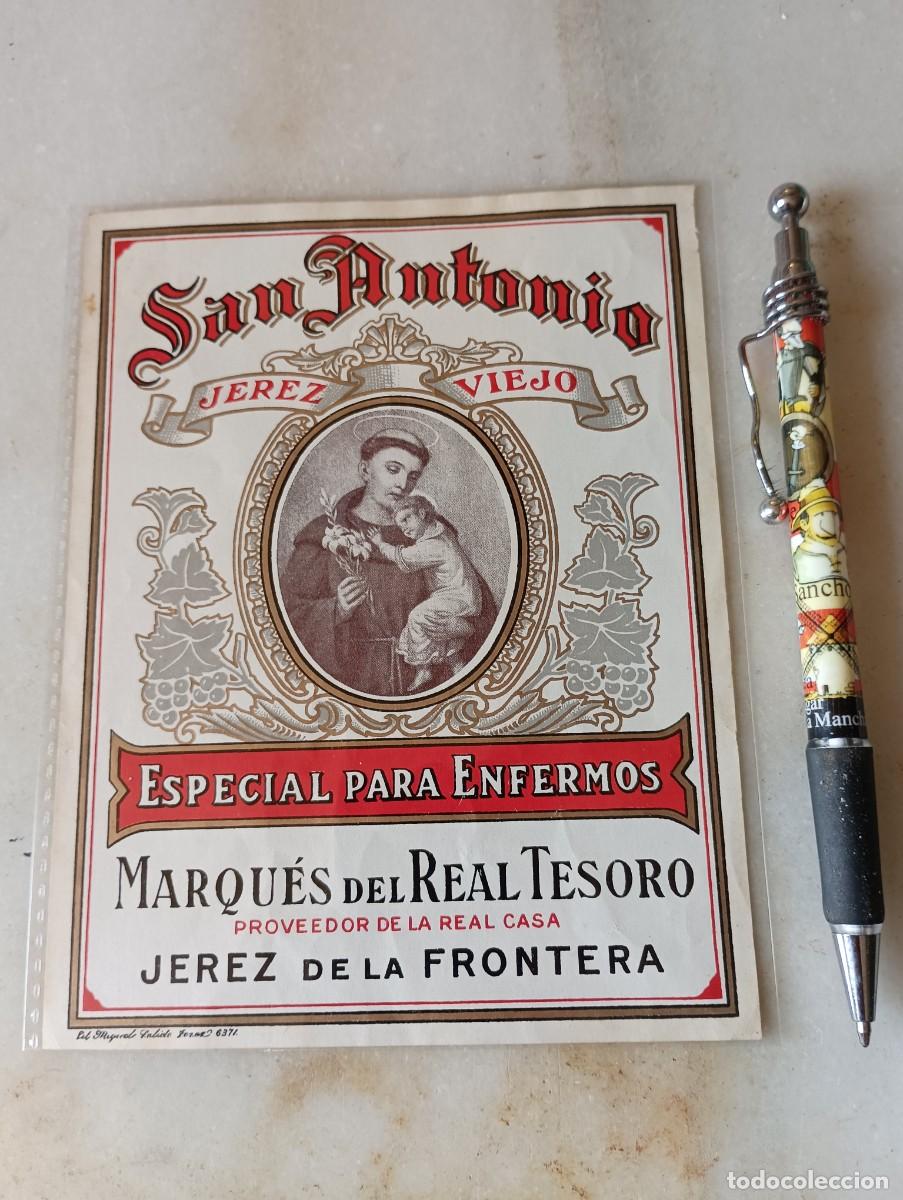 Etiquetas antiguas: Antigua etiqueta jerez san Antonio quina real tesoro