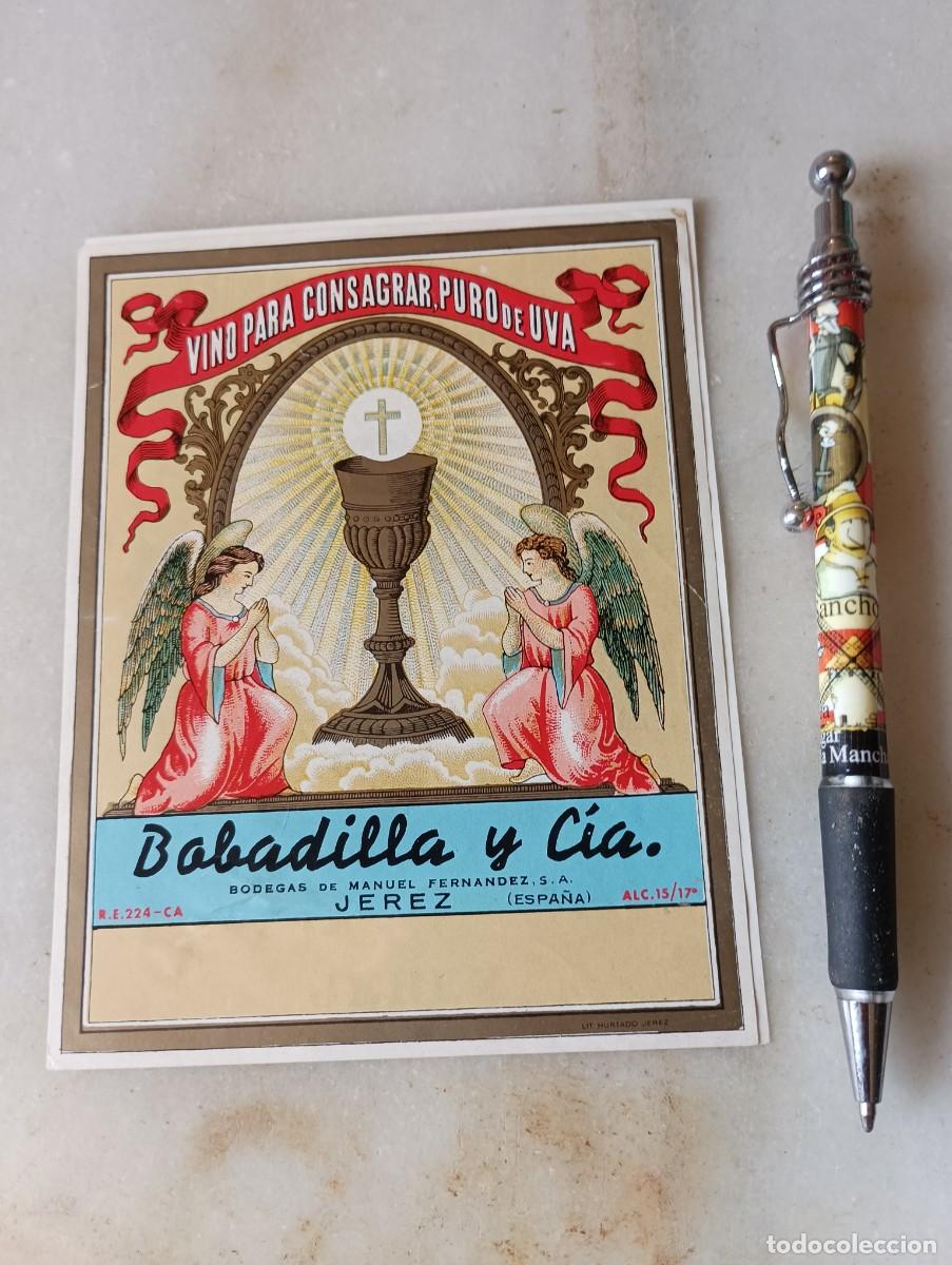 Etiquetas antiguas: Antigua etiqueta vino consagrar Bobadilla jerez