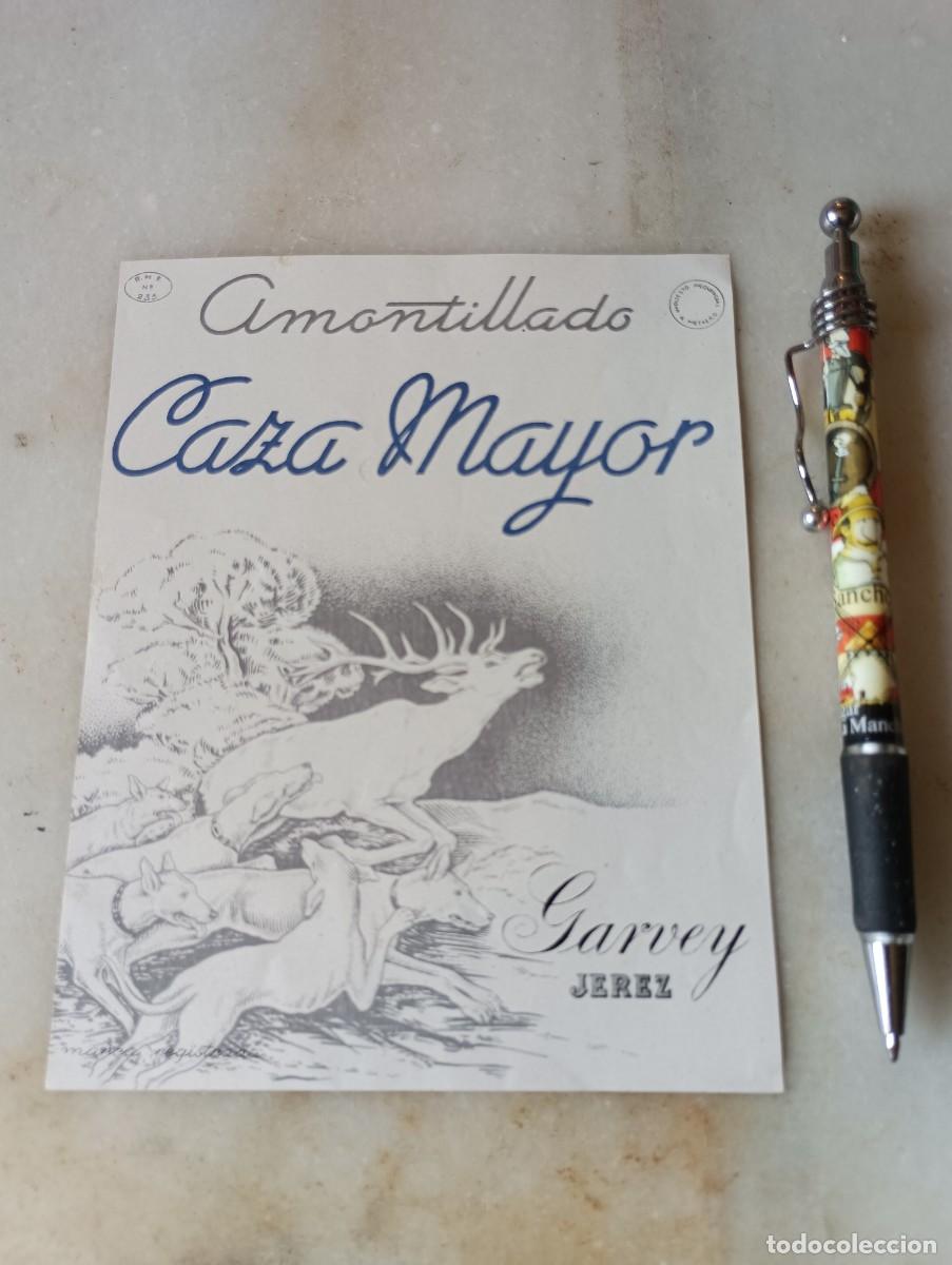 Etiquetas antiguas: Antigua etiqueta jerez amontillado caza mayor garvey