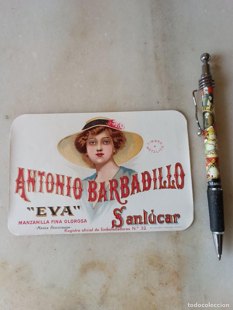 Etiquetas antiguas: Antigua etiqueta manzana Eva Sanl&uacute;car de Barrameda mujeres