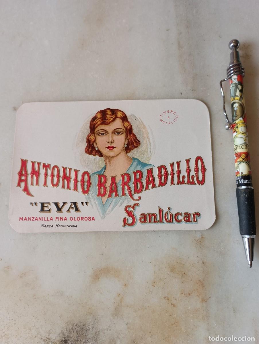 Etiquetas antiguas: Antigua etiqueta vino manzanilla Eva Sanl&uacute;car
