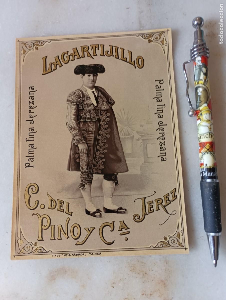 Etiquetas antiguas: Antigua etiqueta vino jerez Cayetano del pino torero