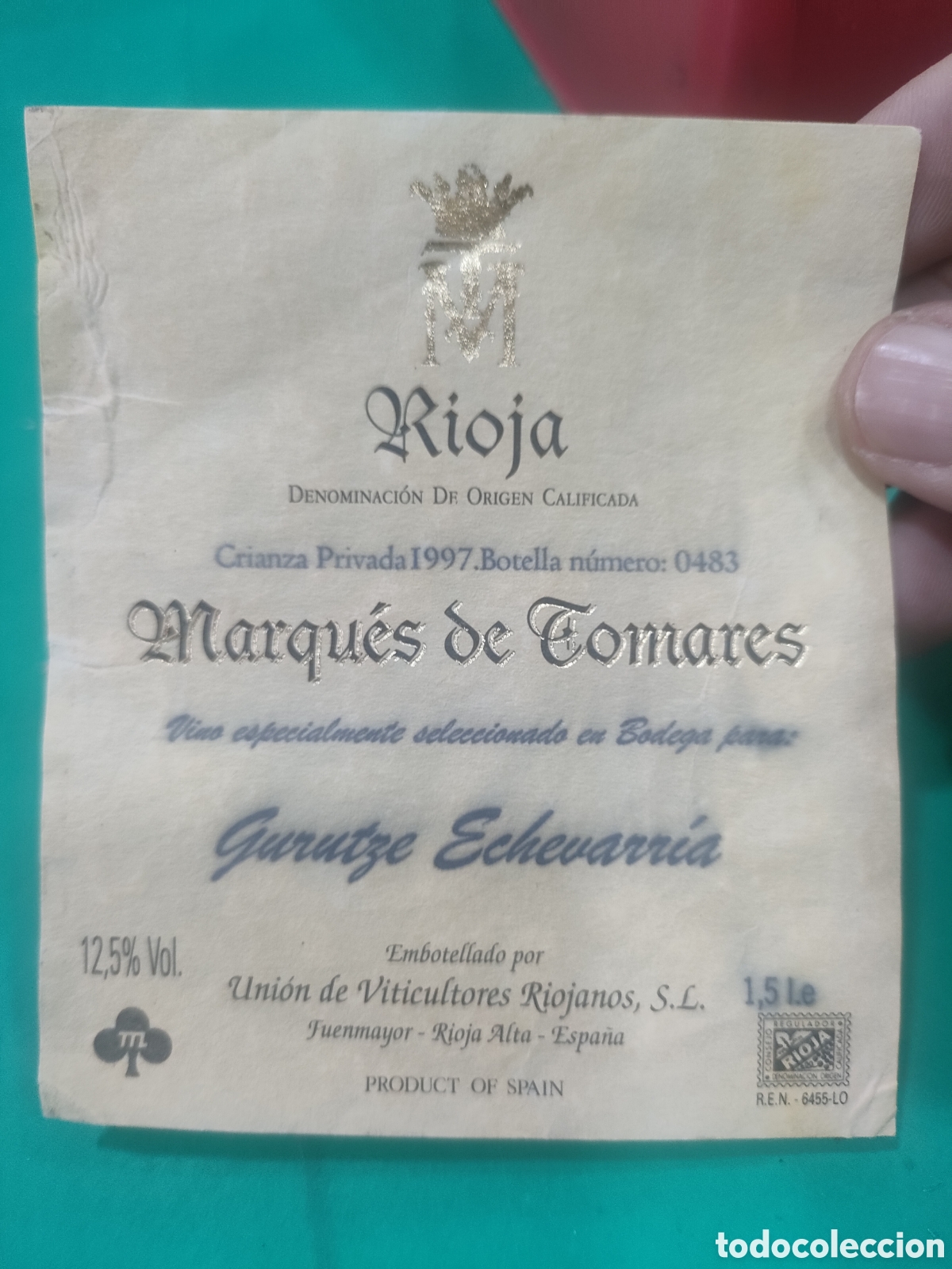 Etiquetas antiguas: Etiqueta MARQUES DE TOMARES Rioja GURUTZE ECHEVARR&Iacute;A estado el que se aprecia