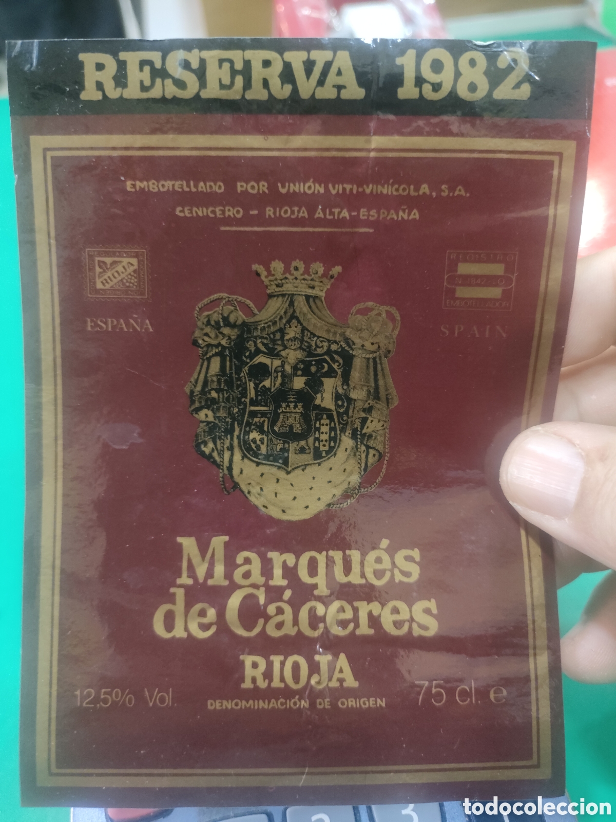 Etiquetas antiguas: Etiqueta MARQUES DE CACERES Reserva 1982 Rioja estado el que se aprecia