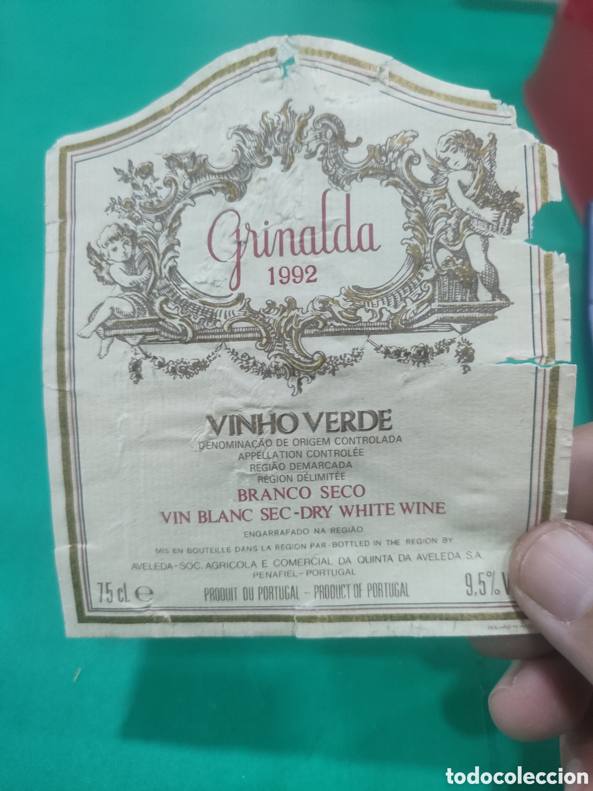 Etiquetas antiguas: Etiqueta GRINALDA 1992 VINHO VERDE estropeada