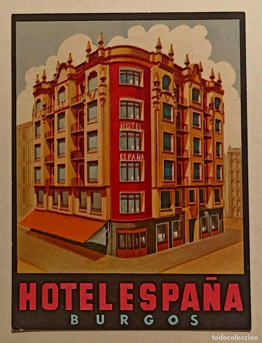 Etiquetas antiguas: ANTIGUA ETIQUETA PARA MALETA DEL HOTEL ESPA&Ntilde;A - BURGOS