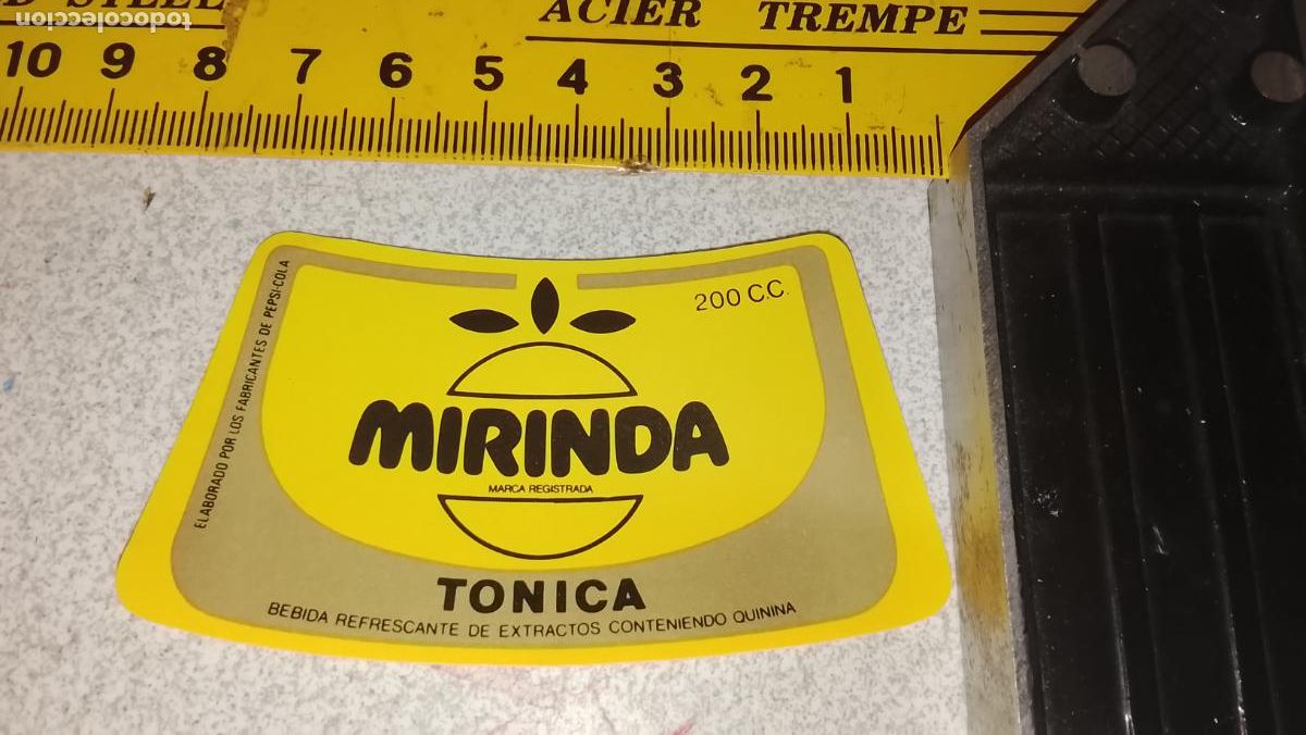 Etiquetas antiguas: antigua etiqueta original de BOTELLA DE refrescos MIRINDA TONICA DE LA COMPA&Ntilde;IA PEPSI 200 C.C.