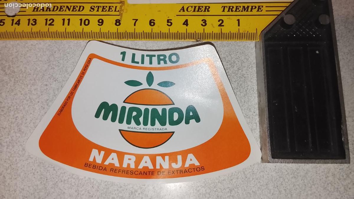 Etiquetas antiguas: antigua etiqueta original de BOTELLA DE refrescos MIRINDA NARANJA DE LA COMPA&Ntilde;IA PEPSI 1 LITRO