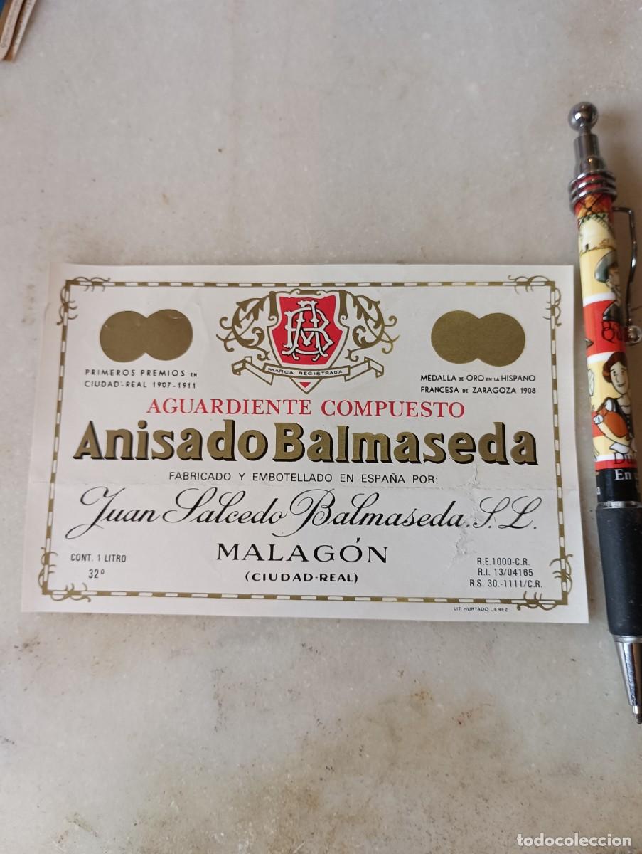 Etiquetas antiguas: Etiqueta anis Balmaseda Malag&oacute;n Ciudad real