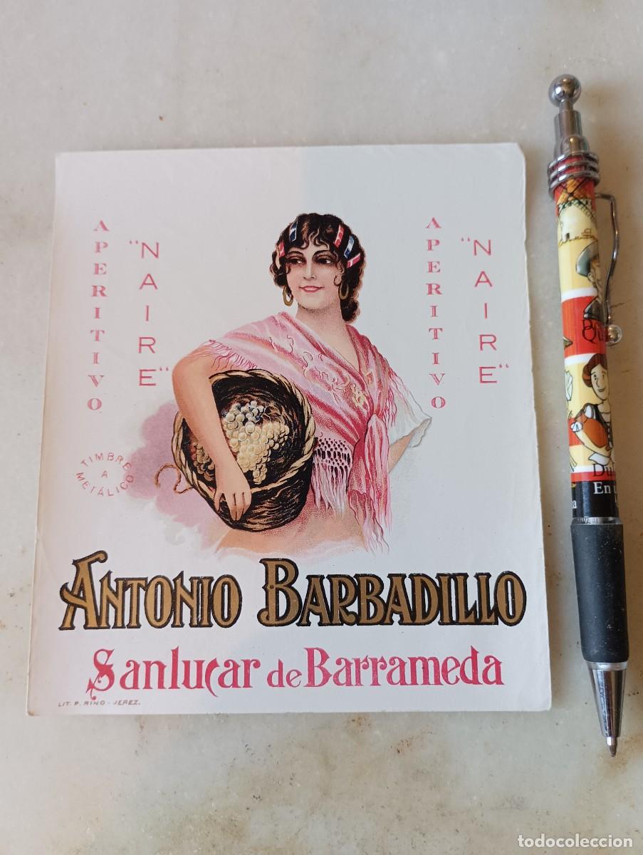 Etiquetas antiguas: Etiqueta antigua barbadillo mujer naire