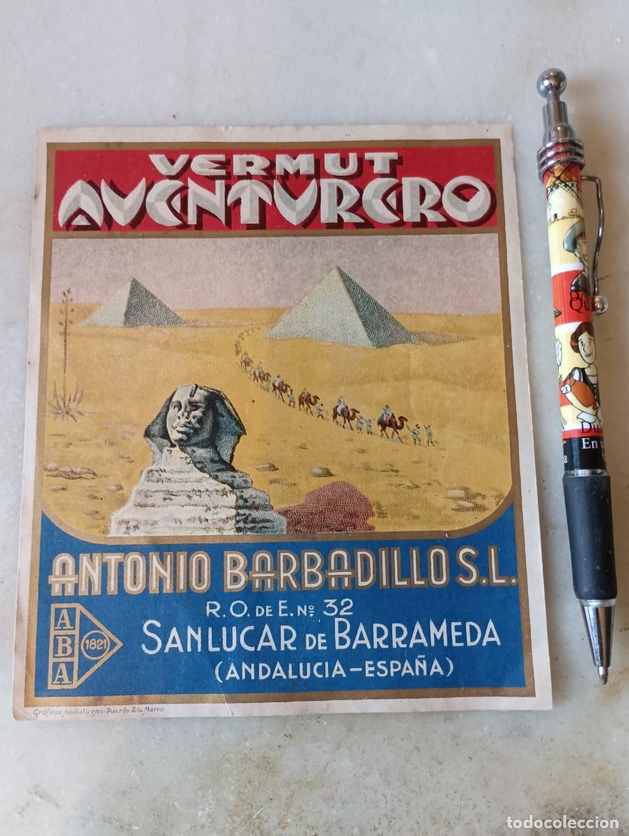 Etiquetas antiguas: Etiqueta vermut aventurero barbadillo Sanl&uacute;car