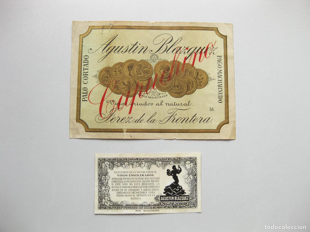 Etiquetas antiguas: ETIQUETA DE BOTELLA DE VINO AGUSTIN BLAZQUEZ. JEREZ DE LA FRONTERA