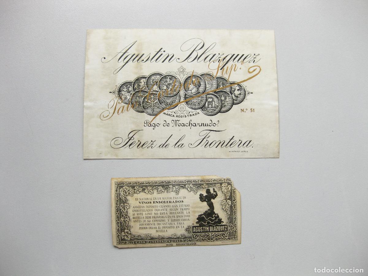 Etiquetas antiguas: ETIQUETA DE BOTELLA DE VINO AGUSTIN BLAZQUEZ. JEREZ DE LA FRONTERA