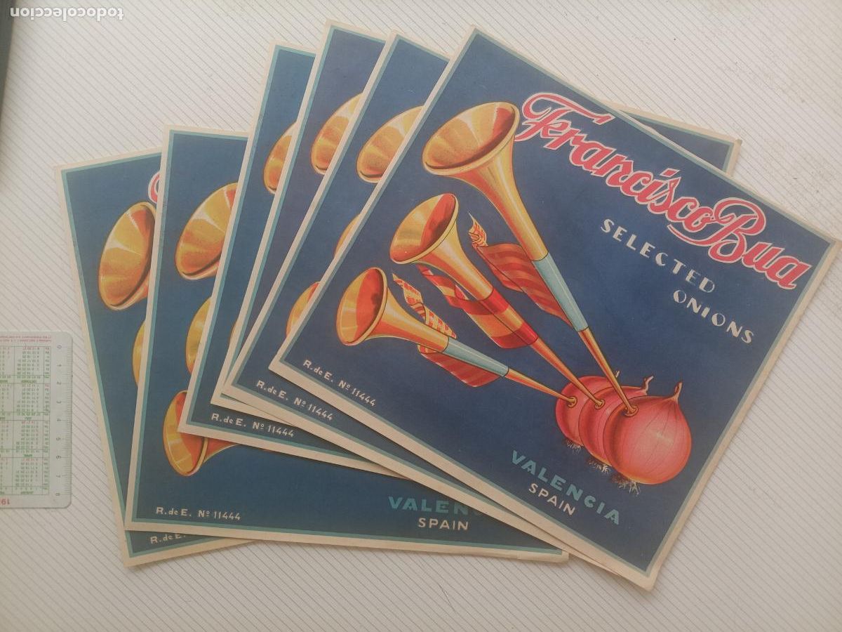 Etiquetas antiguas: 6 ETIQUETAS CEBOLLAS, FRANCISCO BUA, VALENCIA