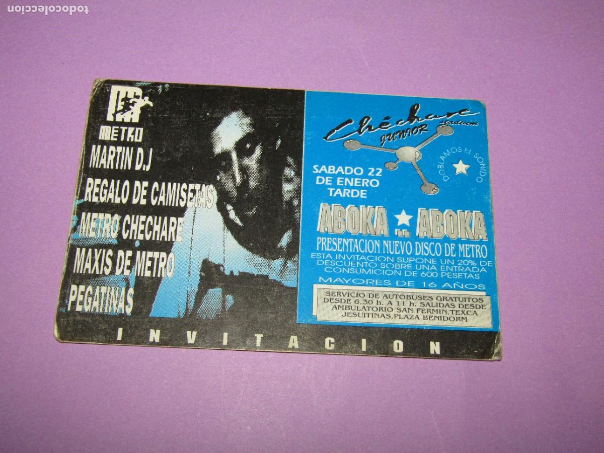 Etiquetas antiguas: Antigua Invitaci&oacute;n FLYER de la Discoteca Pub CHECHARE STADIUM de ELCHE - A&ntilde;os 1990s.