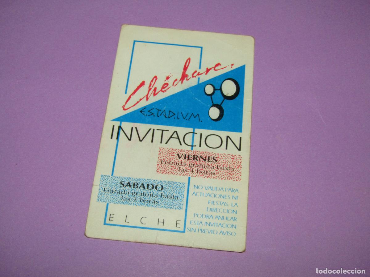 Etiquetas antiguas: Antigua Invitaci&oacute;n FLYER de la Discoteca Pub CHECHARE STADIUM de ELCHE - A&ntilde;o 1990s.