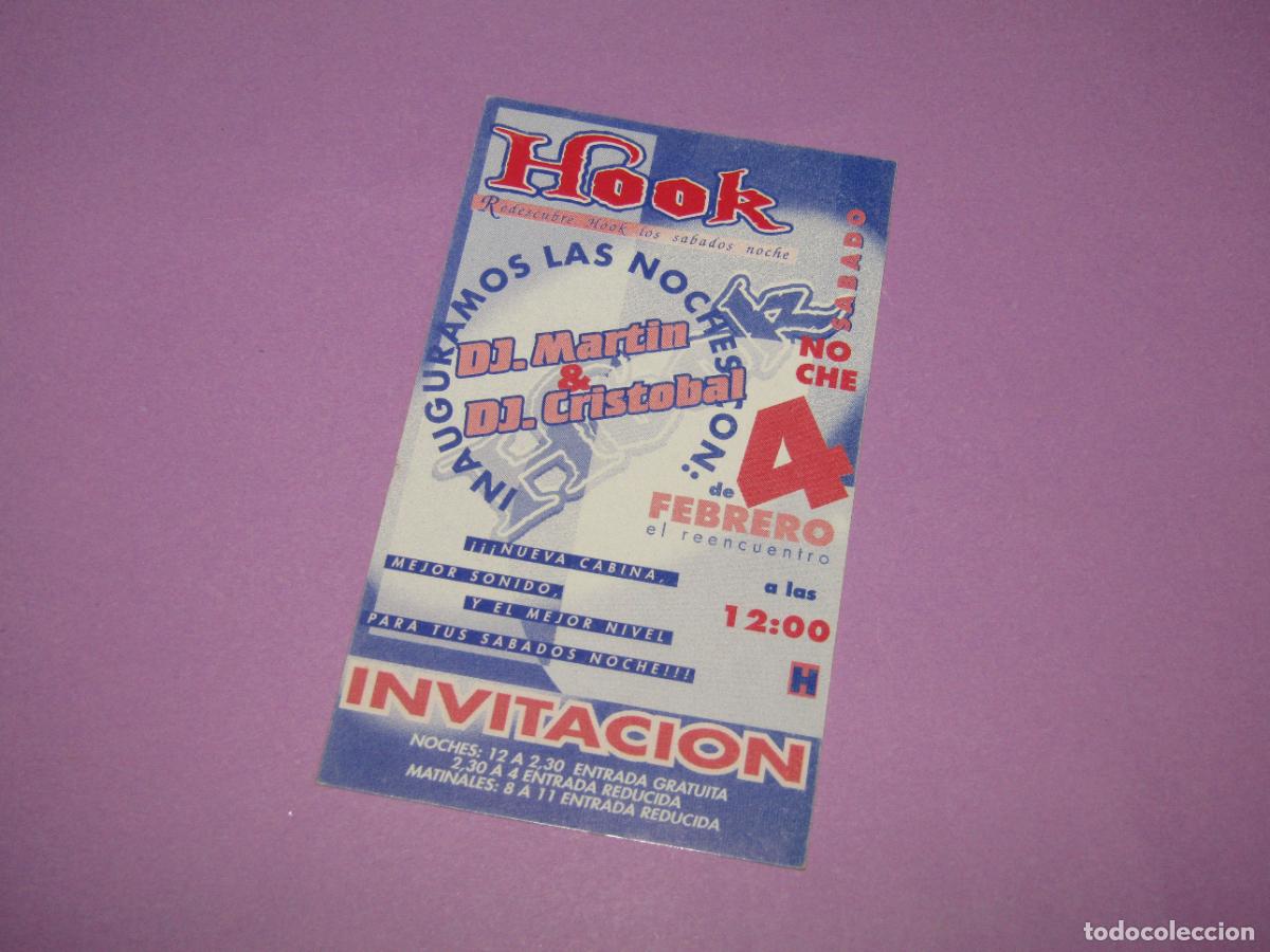 Etiquetas antiguas: Antigua Invitaci&oacute;n FLYER de la Discoteca HOOK de TORREVIEJA - A&ntilde;o 1990s.