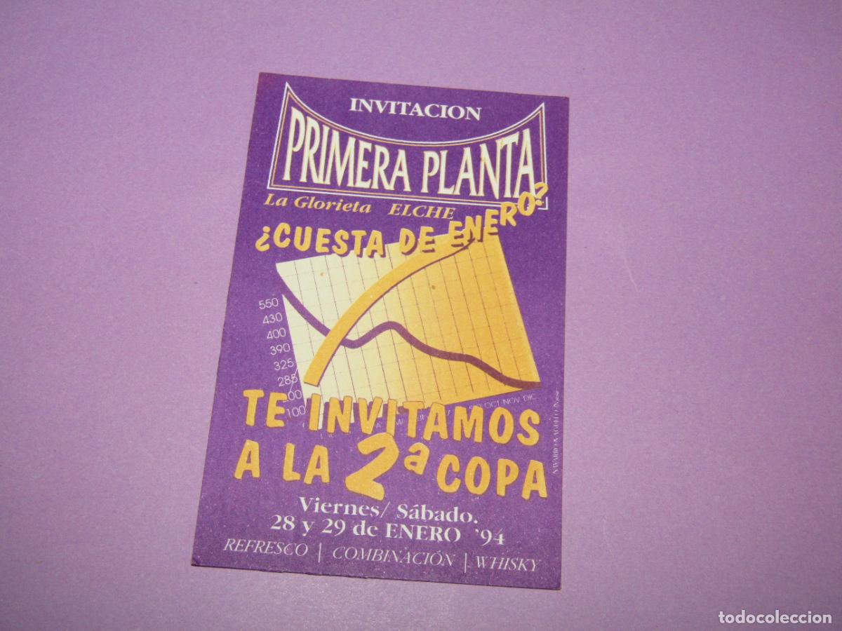 Etiquetas antiguas: Antigua Invitaci&oacute;n FLYER de la Discoteca PRIMERA PLANTA La Glorieta ELCHE - A&ntilde;o 1994