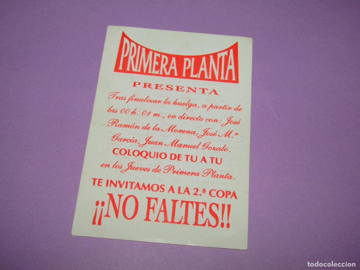 Etiquetas antiguas: Antigua Invitaci&oacute;n FLYER de la Discoteca PRIMERA PLANTA La Glorieta ELCHE - A&ntilde;o 1990s.