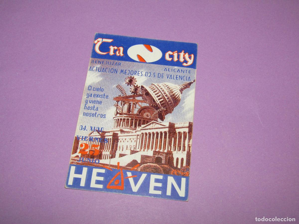 Etiquetas antiguas: Antigua Invitaci&oacute;n FLYER Entrada de la Discoteca TRANCITY en BENEJUZAR Alicante - A&ntilde;o 1990s.