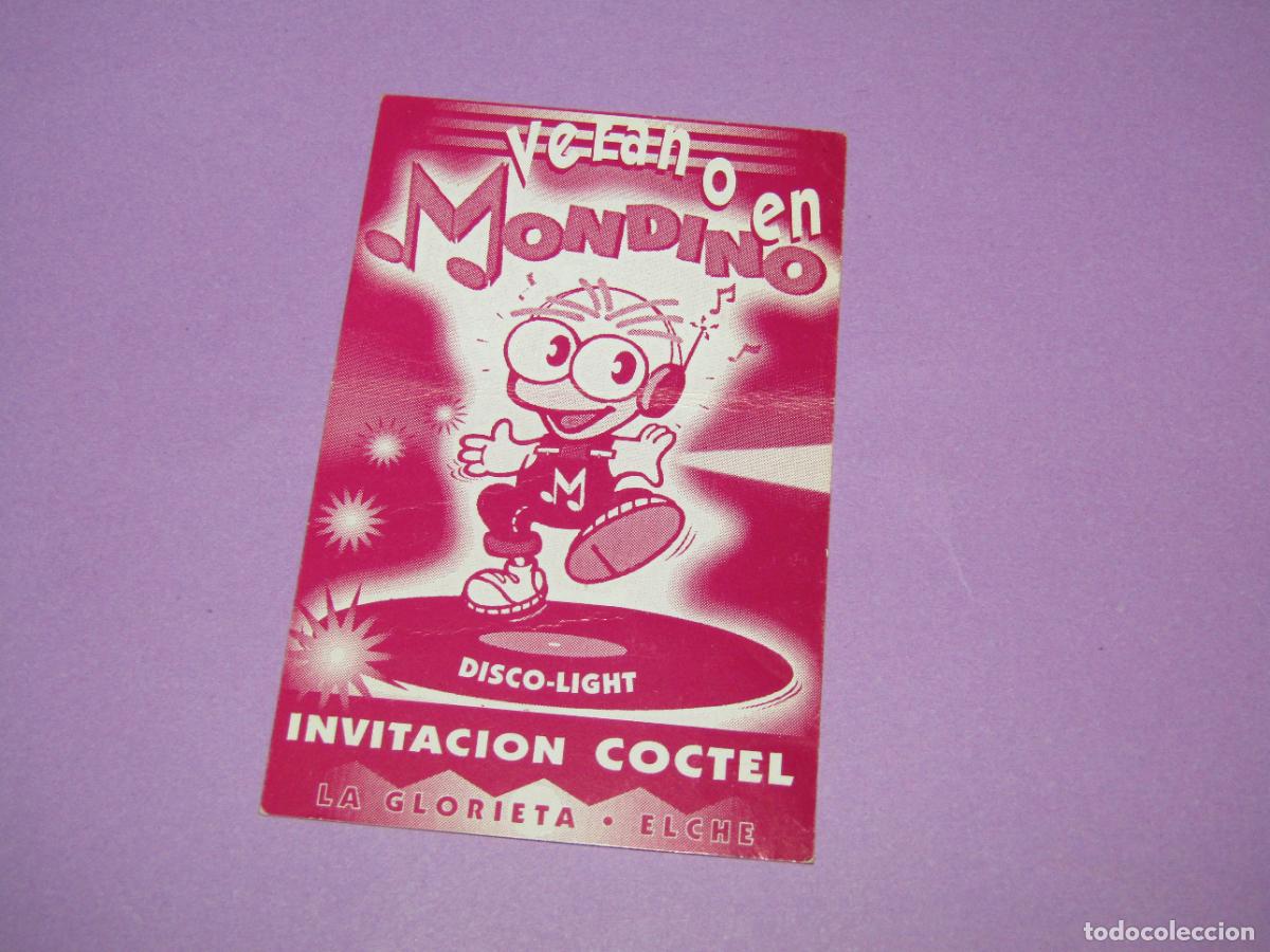 Etiquetas antiguas: Antigua Invitaci&oacute;n FLYER Entrada de la Discoteca MONDINO La Glorieta Elche - A&ntilde;o 1990s.