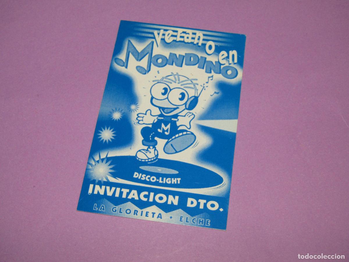 Etiquetas antiguas: Antigua Invitaci&oacute;n FLYER Entrada de la Discoteca MONDINO La Glorieta Elche - A&ntilde;o 1990s.