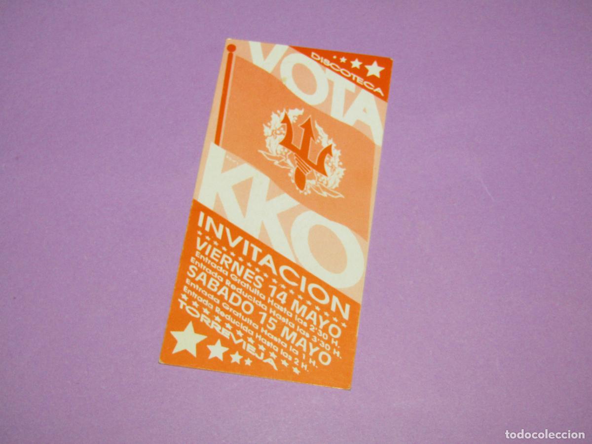 Etiquetas antiguas: Antigua Invitaci&oacute;n FLYER Entrada de la Discoteca KKO Torrevieja - A&ntilde;o 1990s.