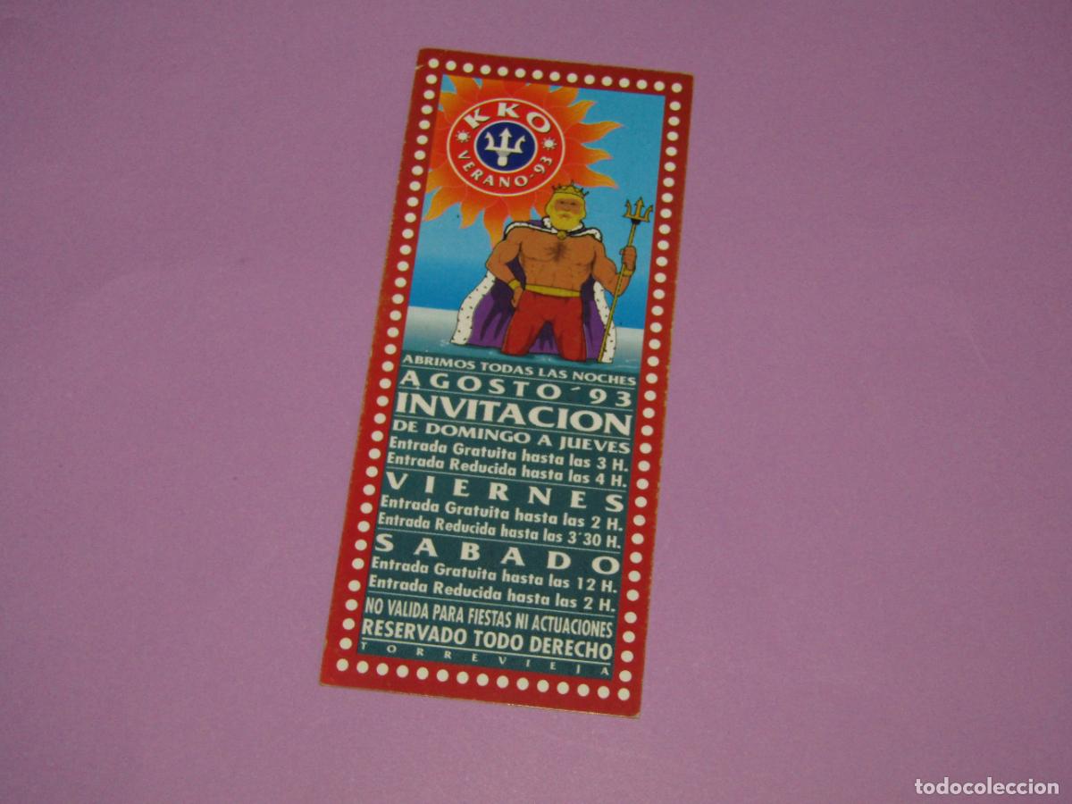 Etiquetas antiguas: Antigua Invitaci&oacute;n FLYER Entrada de la Discoteca KKO Torrevieja - A&ntilde;o 1993