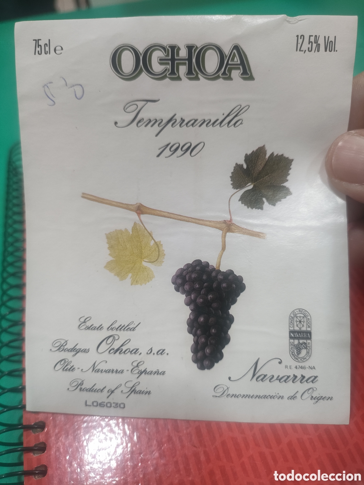 Etiquetas antiguas: Etiqueta OCHOA Tempranillo 1990 NAVARRA