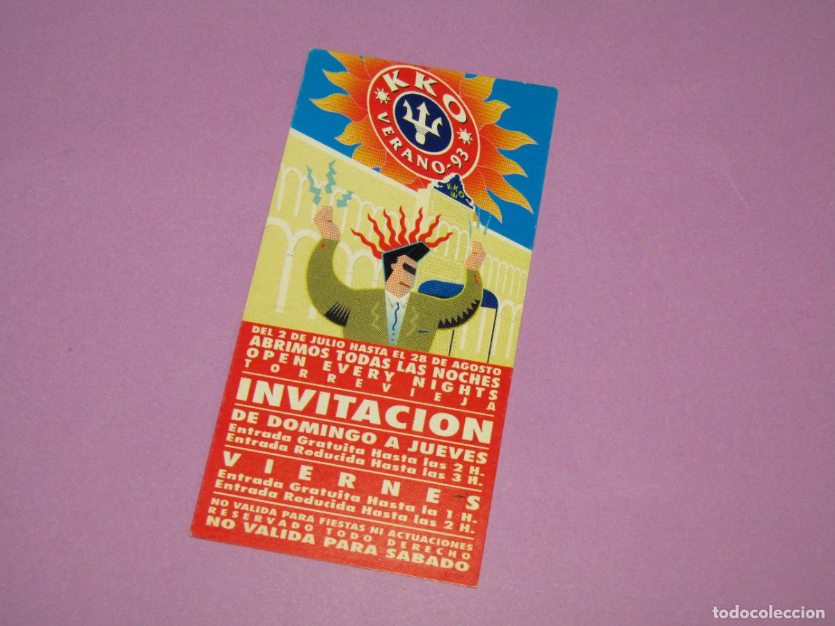Etiquetas antiguas: Antigua Invitaci&oacute;n FLYER Entrada de la Discoteca KKO Torrevieja - A&ntilde;o 1990s.