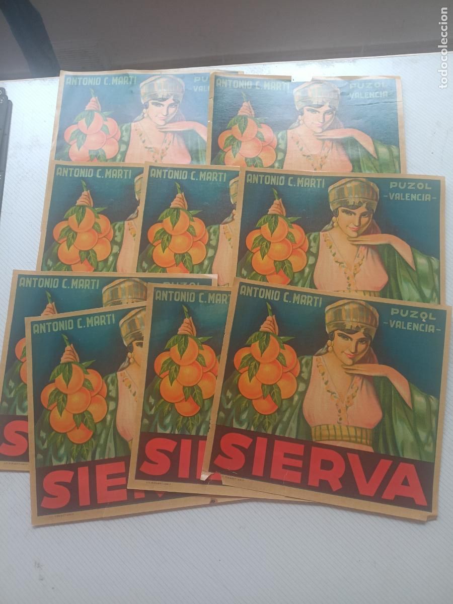 Etiquetas antiguas: 9 ETIQUETAS CARTEL, PUBLICIDAD NARANJAS, SIERVA , PUZOL VALENCIA