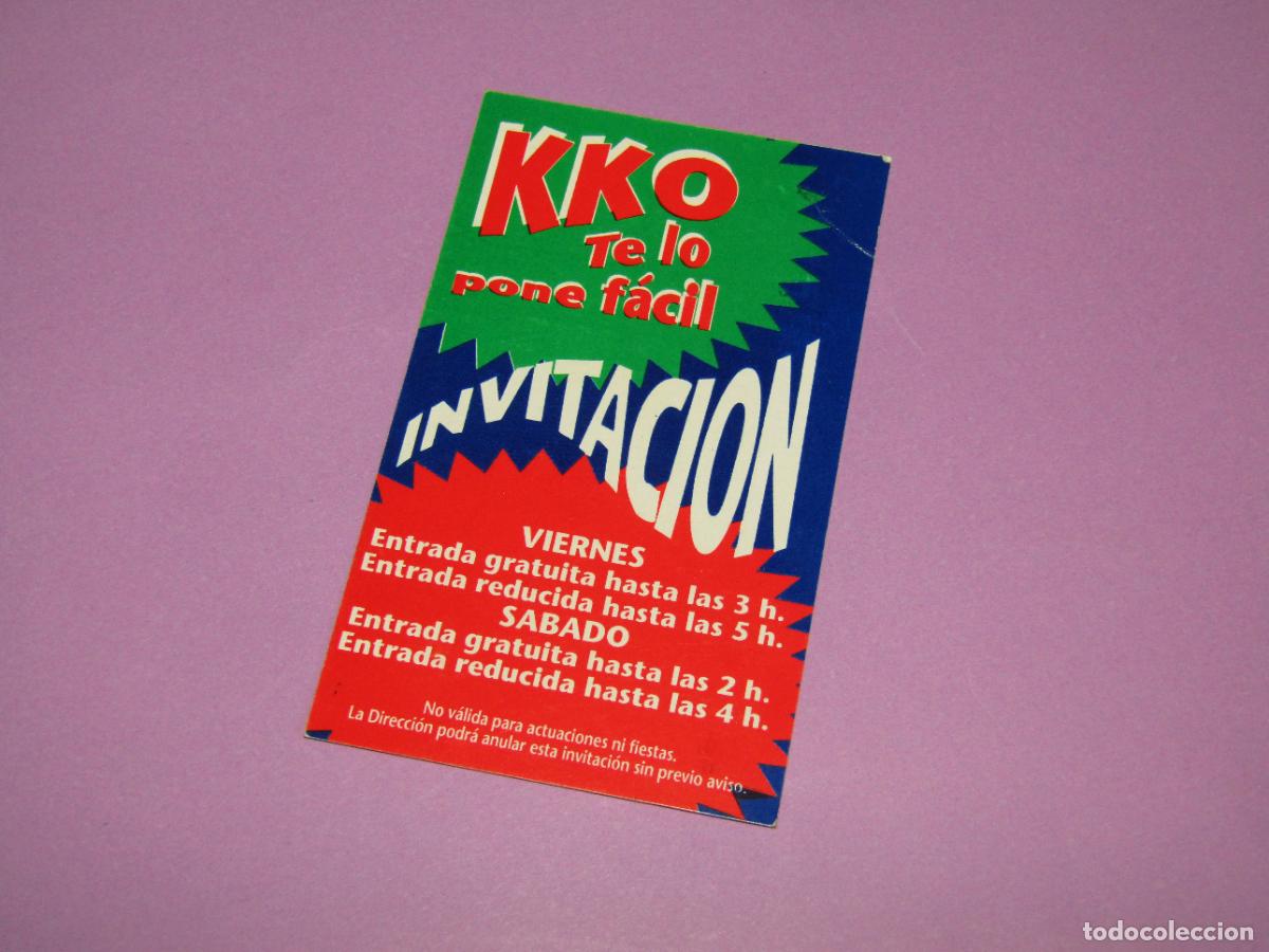 Etiquetas antiguas: Antigua Invitaci&oacute;n FLYER Entrada de la Discoteca KKO Torrevieja - A&ntilde;o 1990s.